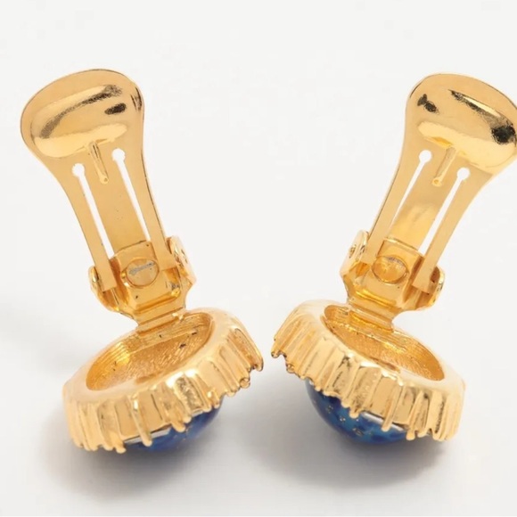 Christian Dior Clip On Crystal Runway Statement Earrings Gold Blue - Picture 4 of 5